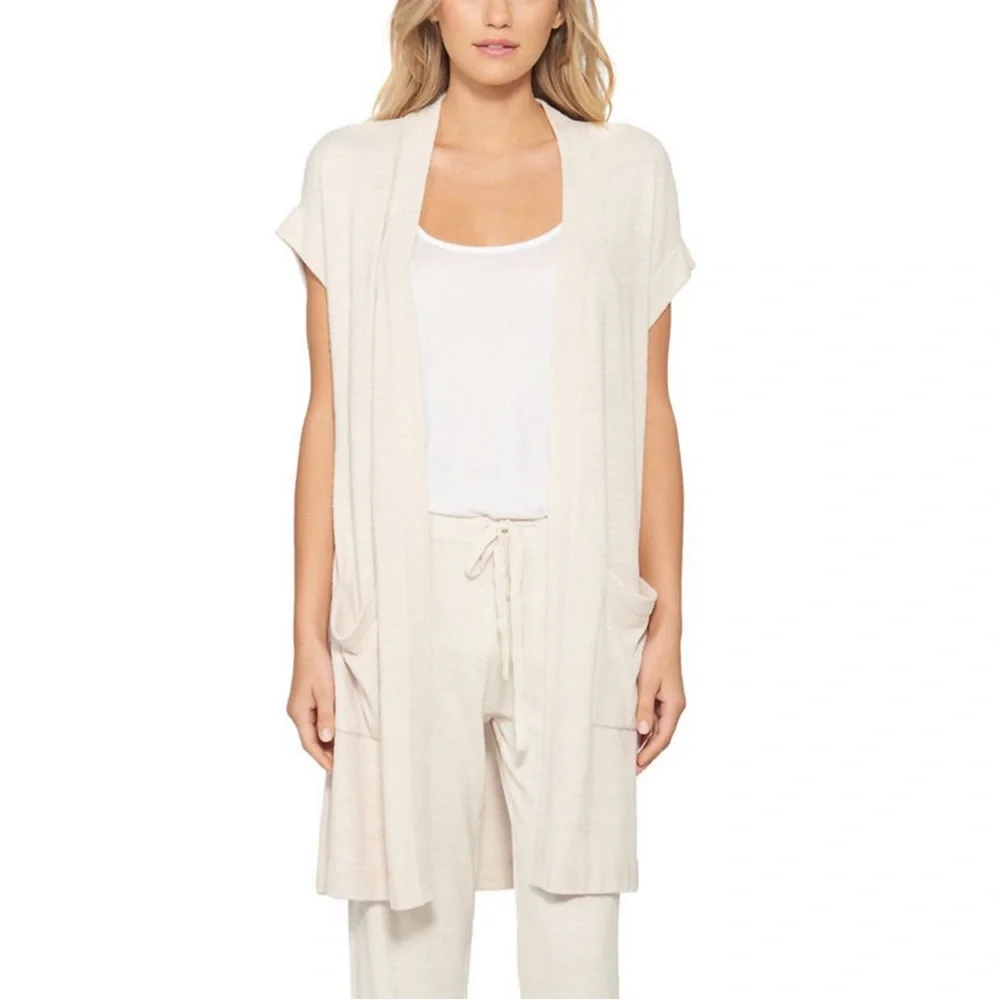 NWT Barefoot Dreams CozyChic Ultra Lite Sleeveless Long Cardigan White Size XS - Picture 3 of 4